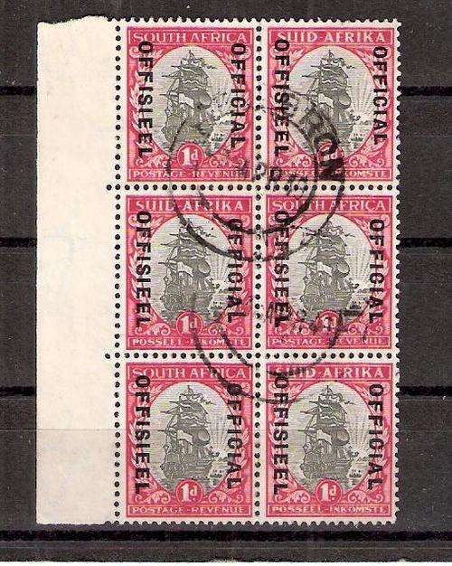 1d OFFICIAL OVERPRINTED USED MARGINAL BLOCK OF 6 VFU