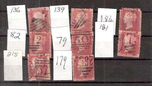 OV 1d SELECTION OF 8 VFU STAMPS WITH DIFFERENT SHEET NUMBERS