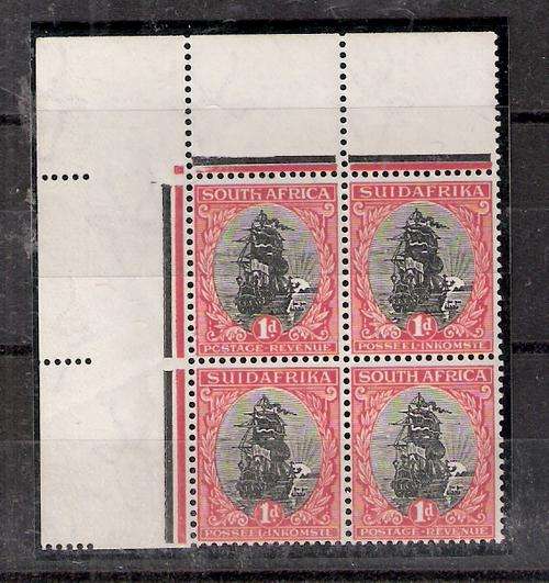 1926 1d LONDON TOP LEFT CORNER WITH 5 ADD PERF HOLES IN MARGIN UMM