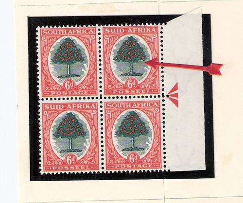 1954 6d RIGHT ARROW BLOCK OF 4 WITH VAR V3 MM