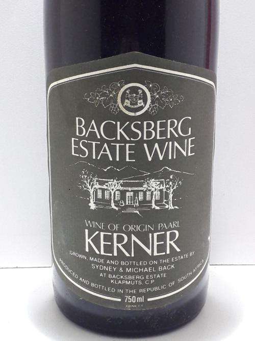 CERTIFIED BACKSVERG ESTATE WINE KERNER 750ML BOTTLE WOW A SPECTACULAR COLLECTORS ITEM!!