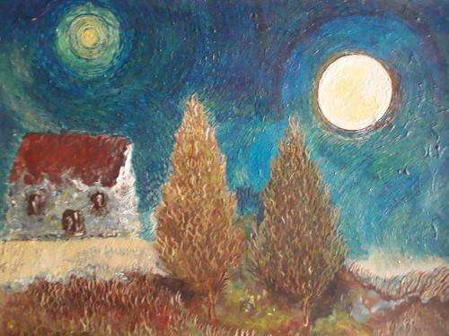 UNKNOWN ARTIST - BEAUTIFUL MOON AND SUN PAINTING 800cmx750cm ! ABSOLUTELY STUNNING ! WOW ! WOW ! WOW