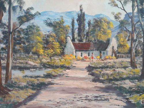 HUGE ! EARLY 1950'S ANTIQUE!  HENDRIK COETZEE ART UP FOR GRAB'S OF AN OLD FARM HOUSE, INVESTMENT ART