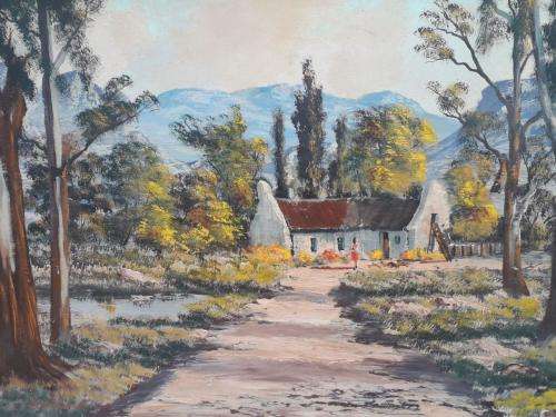 HUGE ! EARLY 1950'S ANTIQUE!  HENDRIK COETZEE ART UP FOR GRAB'S OF AN OLD FARM HOUSE, INVESTMENT ART