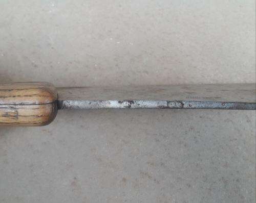 RARE ! ANTIQUE INTALICUS PREMANA WOODEN AND STEEL BUTCHERS BLADE UP FOR GRABS !