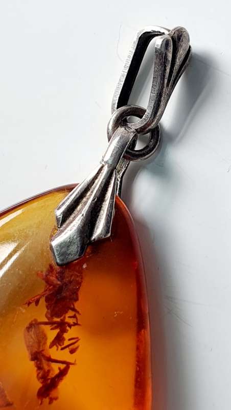Stunning Art Deco -  835 Silver - Antique Large Amber Tear Drop Pendant - 3.7 cm x 2.6 cm