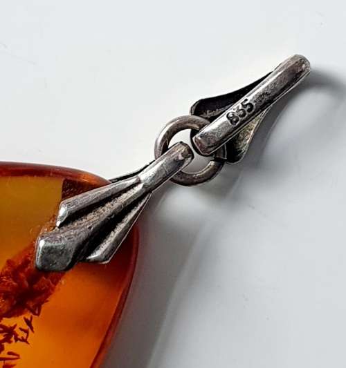 Stunning Art Deco -  835 Silver - Antique Large Amber Tear Drop Pendant - 3.7 cm x 2.6 cm