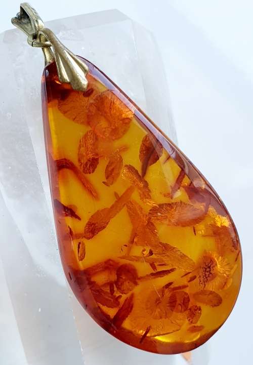 Stunning Art Deco -  Gold Double Eyelet - Antique Large Amber Tear Drop Pendant - 4.8 x 2.6 x 1.0