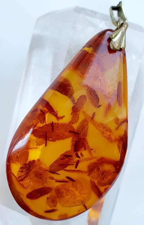 Stunning Art Deco -  Gold Double Eyelet - Antique Large Amber Tear Drop Pendant - 4.8 x 2.6 x 1.0