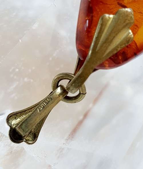 Stunning Art Deco -  Gold Double Eyelet - Antique Large Amber Tear Drop Pendant - 4.8 x 2.6 x 1.0