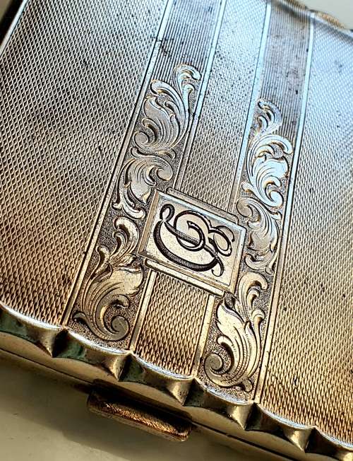 TRUE VINTAGE APLACCA GERMAN SILVER CIGARETTE CASE WITH ENGRAVING