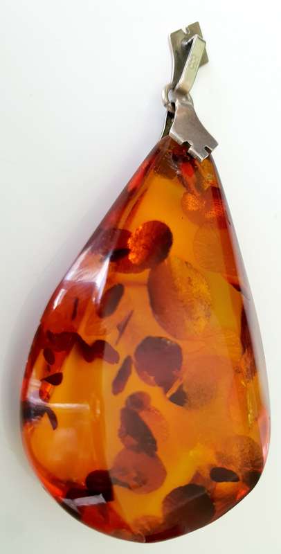 Antique Fishland Amber Pendant - 835 Silver Clasp