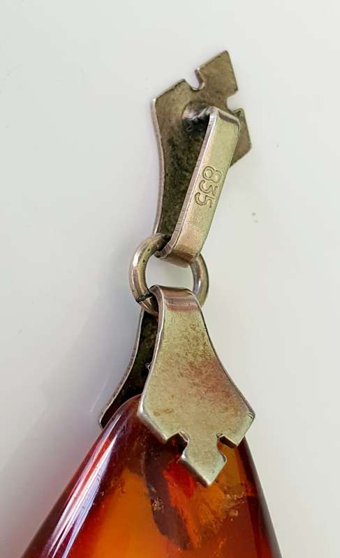 Antique Fishland Amber Pendant - 835 Silver Clasp