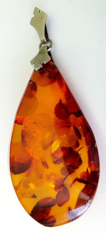 Antique Fishland Amber Pendant - 835 Silver Clasp