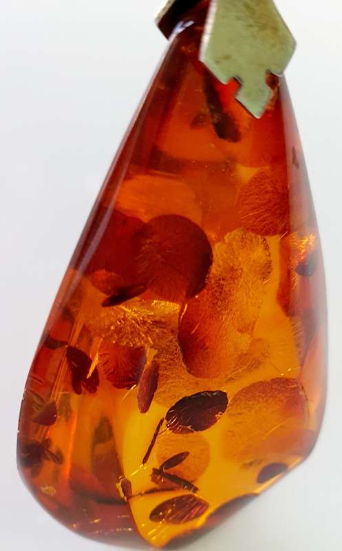 Antique Fishland Amber Pendant - 835 Silver Clasp