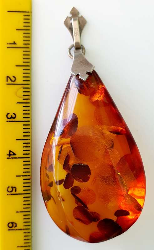 Antique Fishland Amber Pendant - 835 Silver Clasp