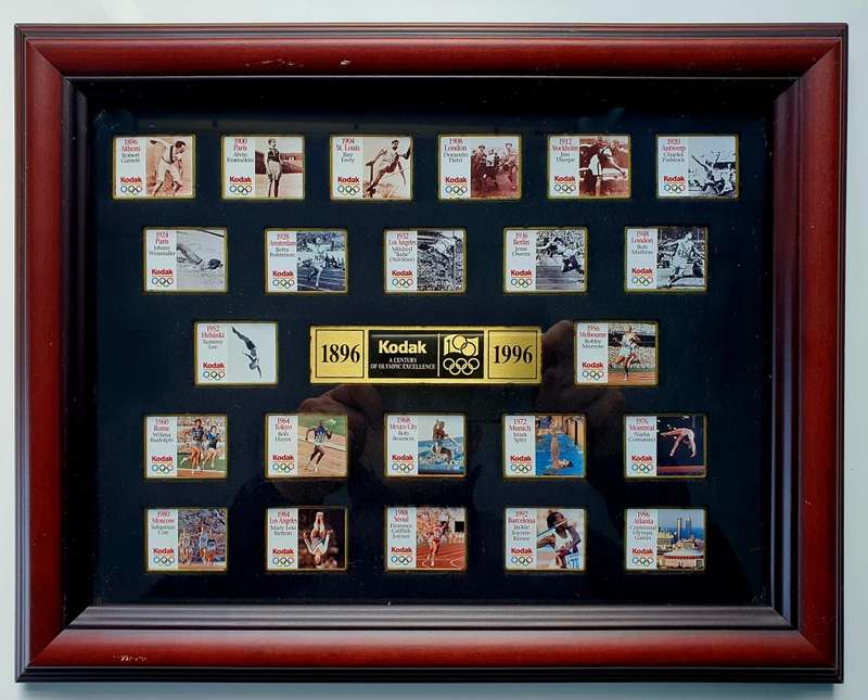 1996 KODAK - 22 PINS - A CENTURY OF OLYMPIC EXCELLENCE - FRAMED