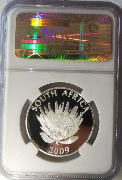 2009 PROOF 69ULTRA CAMEO PROTEA  NATIONAL ANTHEM SILVER 1 RAND  COIN.