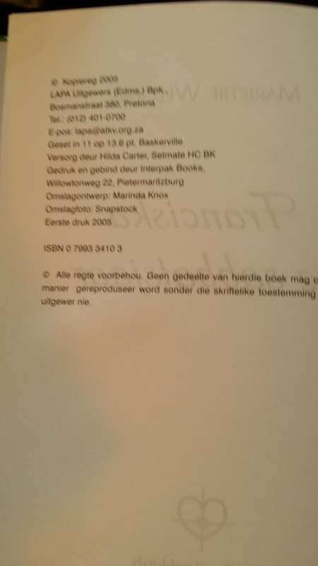 BOOKS - Franciska se Sabbatsjaar - Marietjie Welgens