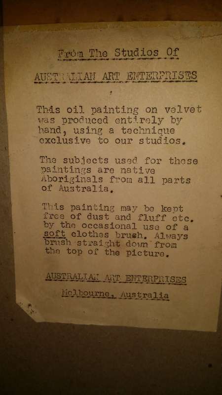 Art -  Vintage Australian Aboriginal Portrait Painting Oil on Black Velvet, Painting of  Aboriginal