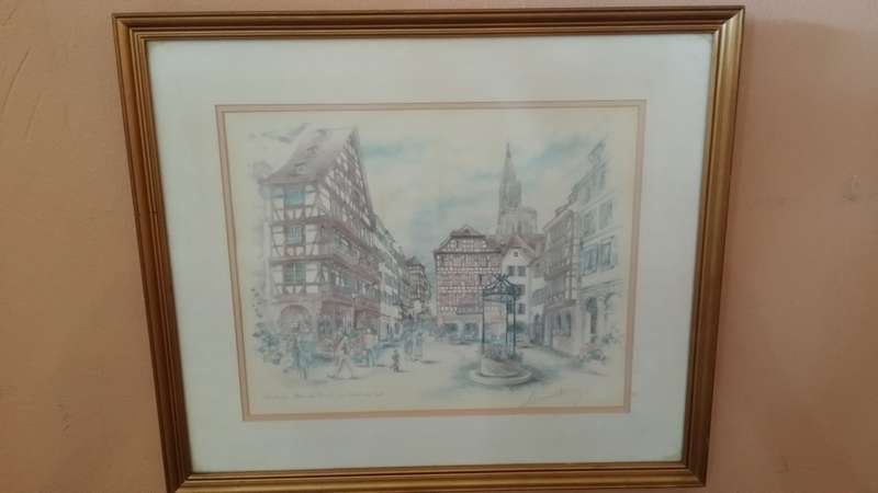 Art -  Vintage Scene Strasbourg Signed 53 x 46 cm