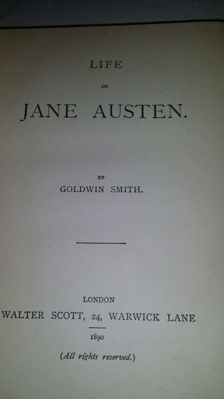 Books -  The Life of Jane Austen by Goldwin Smith 1890
