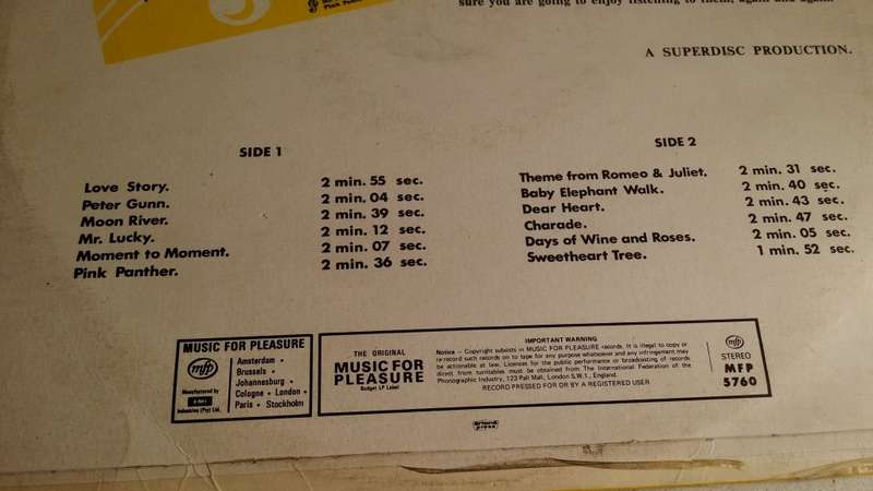 LP Vinyl Records - Love Story and other melodies made famous by Mancini