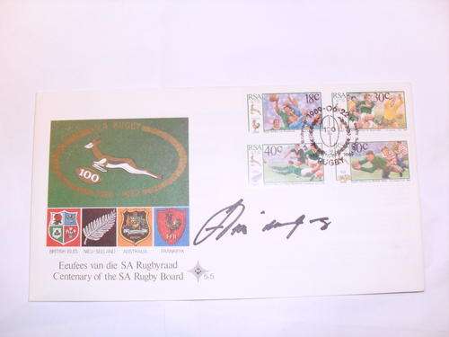 CENTENARY (1889-1989) OF SA RUGBY BOARD - FIRST DAY COVER - SIGNED BY FRIK DU PREEZ