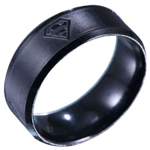 Brushed Finish Black Superman Stainless Steel Band Ring Size 7