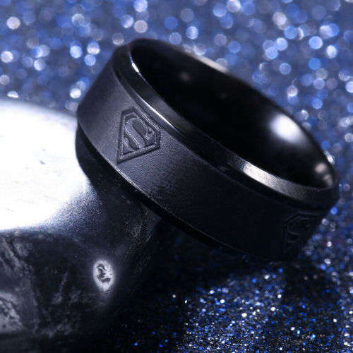 Brushed Finish Black Superman Stainless Steel Band Ring Size 7