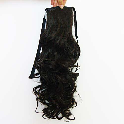 Wavy Dark Brown Clip On Ponytail Extensions (Synthetic) 42.9 cm