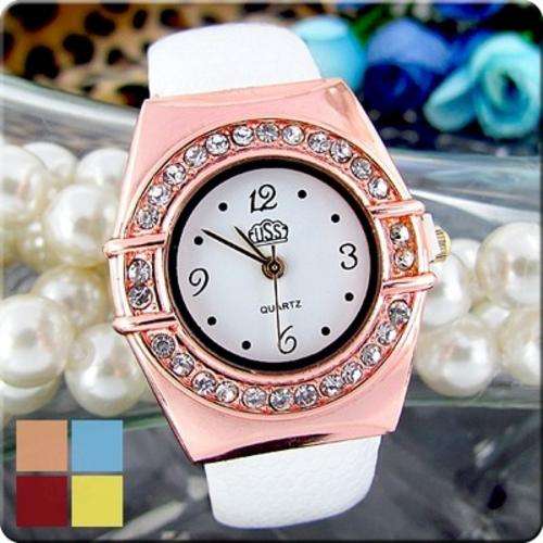 HOT! White Premium Topaz 18ct Gold Plated White Bangle Cuff Watch