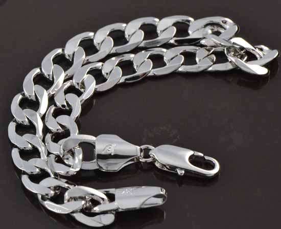 HOT SALE! 9ct White GF Cuban Link Bracelet 8mm x 250mm (NOT Gold Plated)