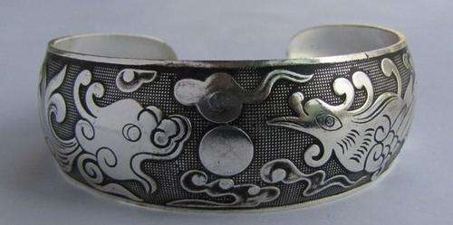 Unique tribal Tibet silver lucky "Dragon and Phoenix" cuff bracelet