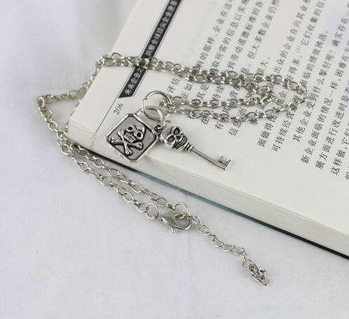 Tibetan silver Skull & Key Pendant Necklace