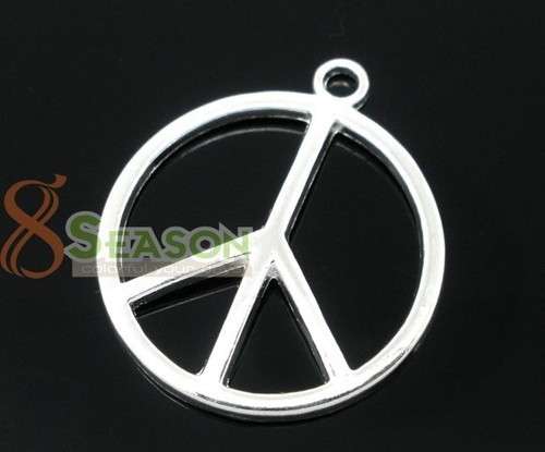 10 Lots Silver Plated Peace Sign Pendants 24mm