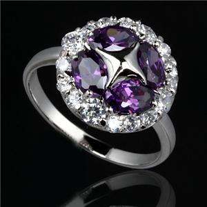 Stunning! Natural Purple & Crystals 2.12CT WGP 14ct Ring Size 7.5