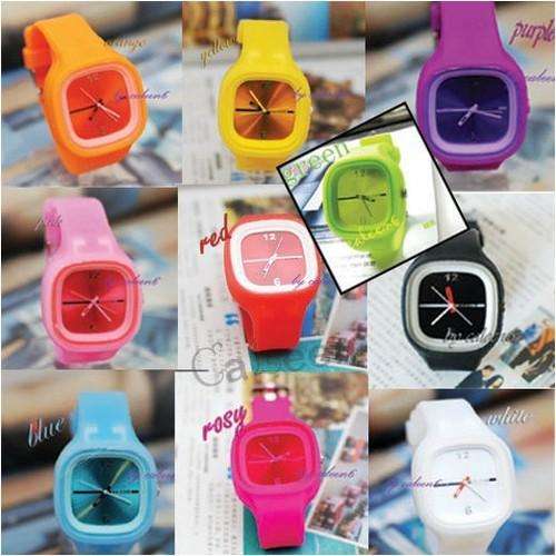 Jelly Silicone Unisex Rubber Sports Quartz Wristwatch -Yellow