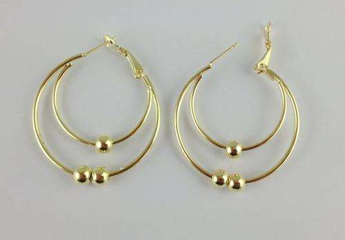 9ct GP Double Hoop Earrings Bead / Ball