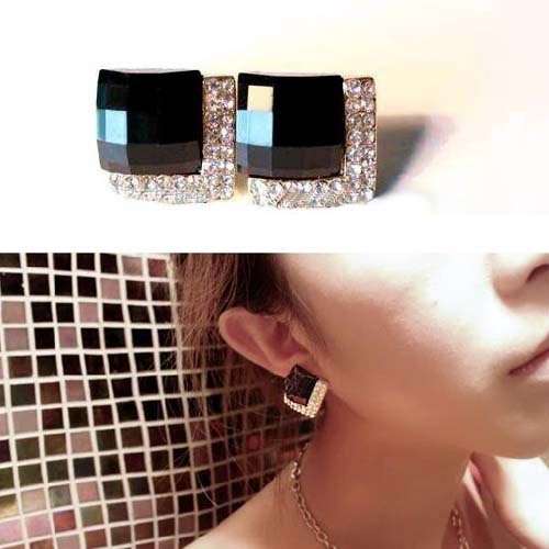 Cute Europe Retro Fashion luxury Black Stone Rhinestone Nightclub Earrings