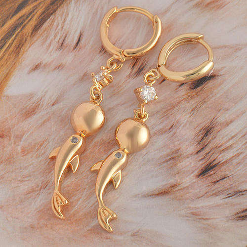 Gorgeous! 9ct GF Top CZ Dolphin Earrings (NOT Gold Plated)