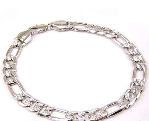 STUNNING! 9ct Solid White Gold Filled 3-LINK Bracelet - 8mm x 235mm (NOT Gold Plated)