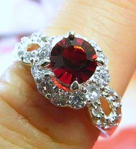 925 Sterling Silver Stamped With Garnet Sapphire Cocktail Engagement Ring Size 7.5