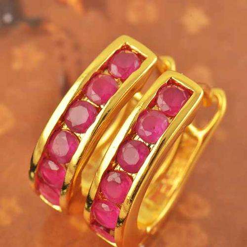 STUNNING! 9ct GF with Ruby CZ Stones Hoop Earrings (NOT Gold Plated)