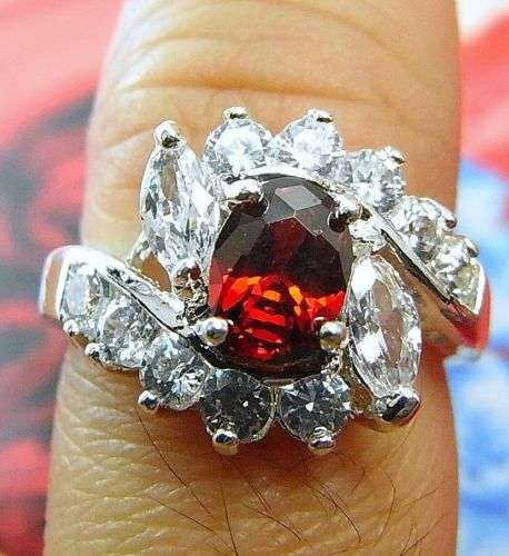 STUNNING! 925 Sterling Silver Stamped With Garnet Sapphire Cocktail Engagement Ring Size 7.5