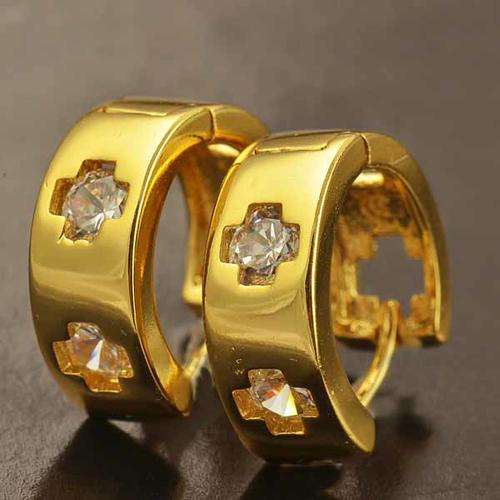 STUNNING! 9ct GF with Sparking Clear CZ Stones Hoop Earrings (NOT Gold Plated)