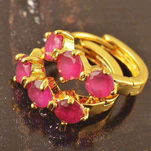 STUNNING! 9ct GF with Ruby CZ Stones Hoop Earrings (NOT Gold Plated)