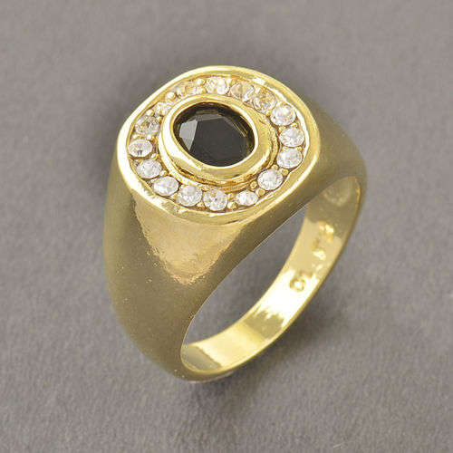 HANDSOME! 9ct Gold Filled With Black Onyx/Cubic Zirconia Mens Ring - Size V 1/2 (NOT Gold Plated)