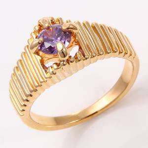 BEAUTIFUL! 9ct Gold Filled With Amethyst Sparkling Wedding Ring  - Size P (NOT Gold Plated)