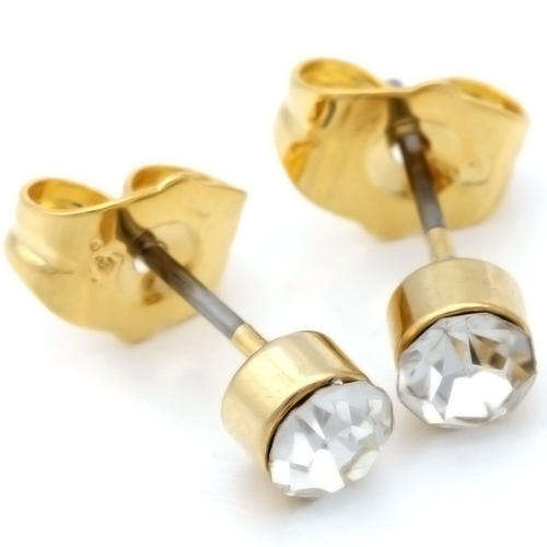 LOVELY! 9ct GP Stud Earrings With Cubic Zirconia Stones 14mm x 4mm